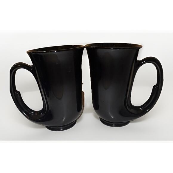 Vintage Tiara Indiana Horn Mug Black Glass Hunter Bugle 12 oz Mug Set of 2 - Picture 1 of 5